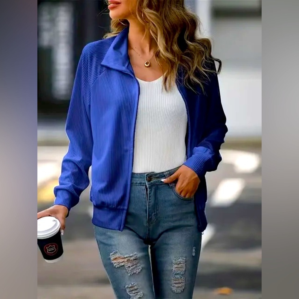 Royal Blue Full Zip Ribbed Jacket